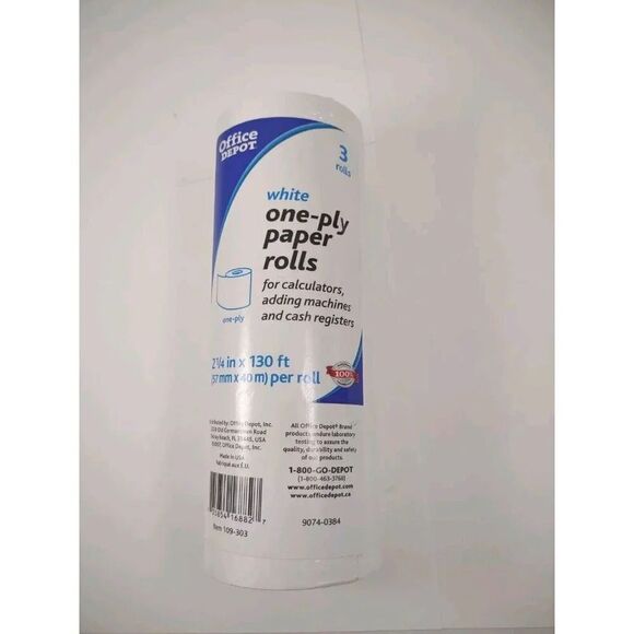 Adding Machine Paper Rolls One-Ply Paper Rolls, 2 1/4" x 130', White, Pack Of 3 - Picture 1 of 9